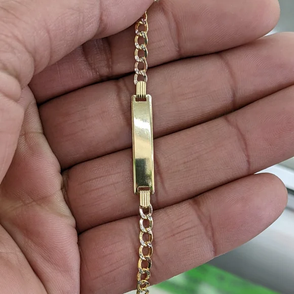 10kt Real Gold Cuban Curb Diamond Cut ID Bracelet